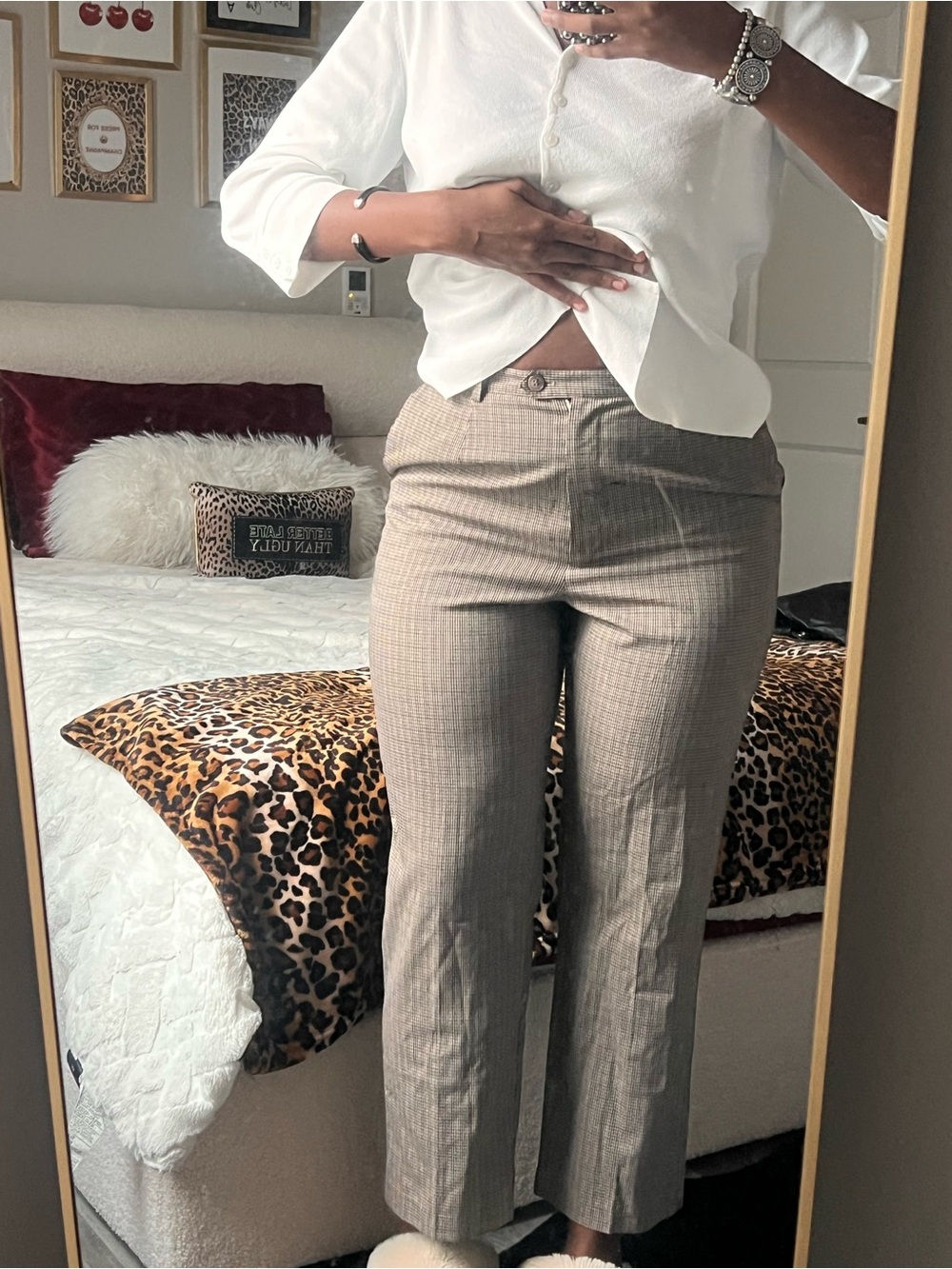 Sag Harbor Neutral Plaid Straight-Leg Trousers